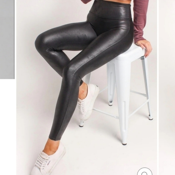 SPANX Pants - Spanx Faux Leather Black Legging Medium Contoured Power Waistband